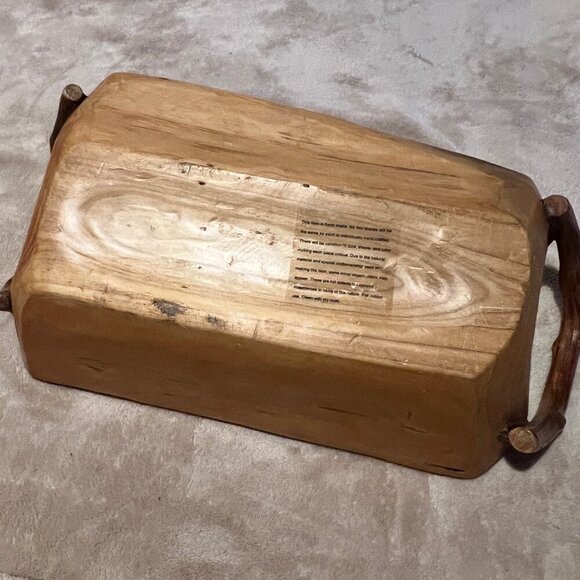 Hand Carved Burl Wood Handled Bowl/ Basket Rustic Exotic Resort Bread Fruit Trin - Picture 5 of 16